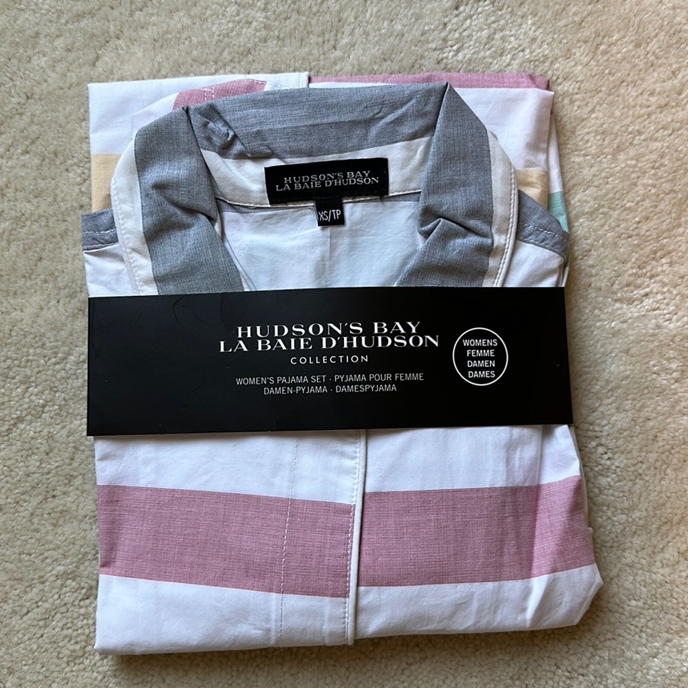 Hudson’s Bay 2 piece HBC signature multi-stripes cotton pajamas set